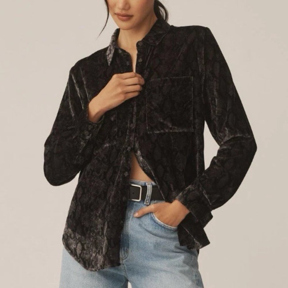 Anthropologie Pilcro The Hadley Relaxed Buttondown Shirt Velvet Edition Grey XL